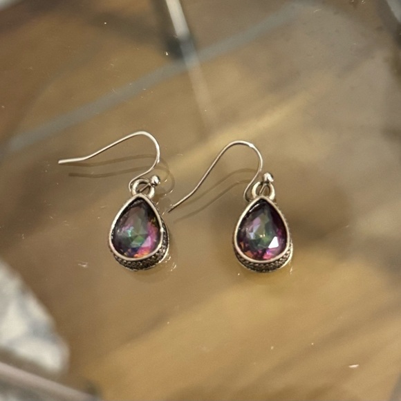 Amethyst Purple Teardrop Crystal Dangle Gemstone Tear Dainty Drop Earrings - Picture 1 of 7